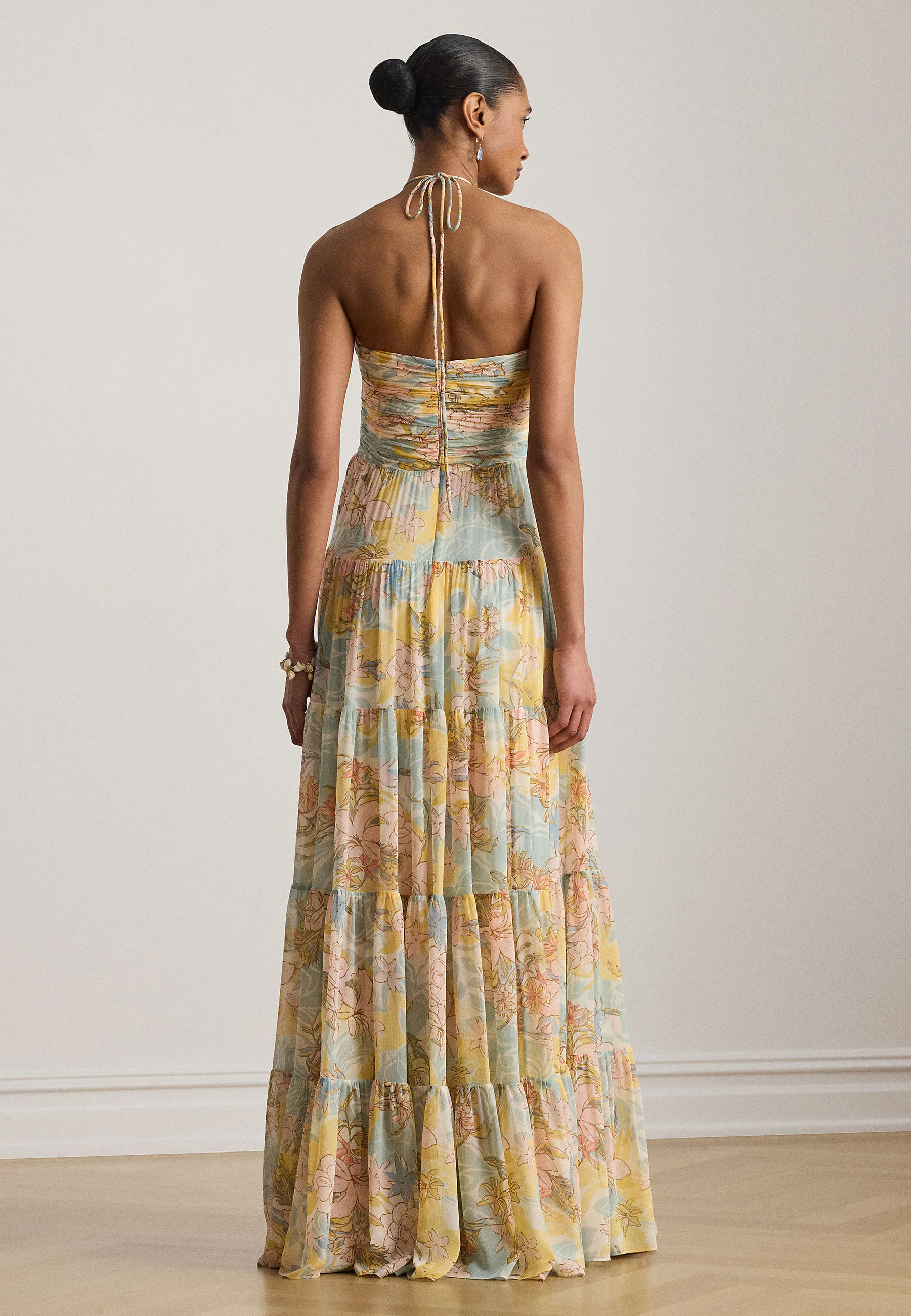 Tiered Floral Maxi Dress with Halter Neckline