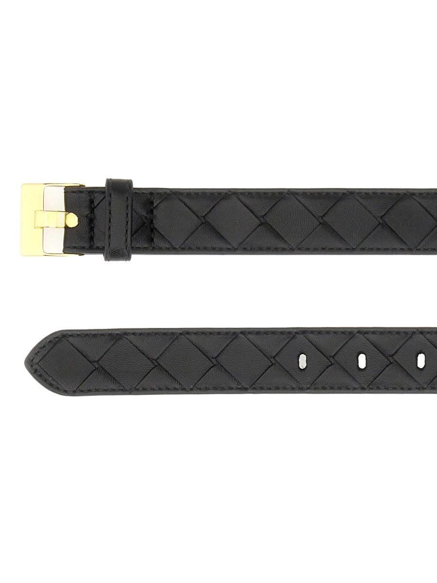 Slim Woven Pattern Calf Leather Belt