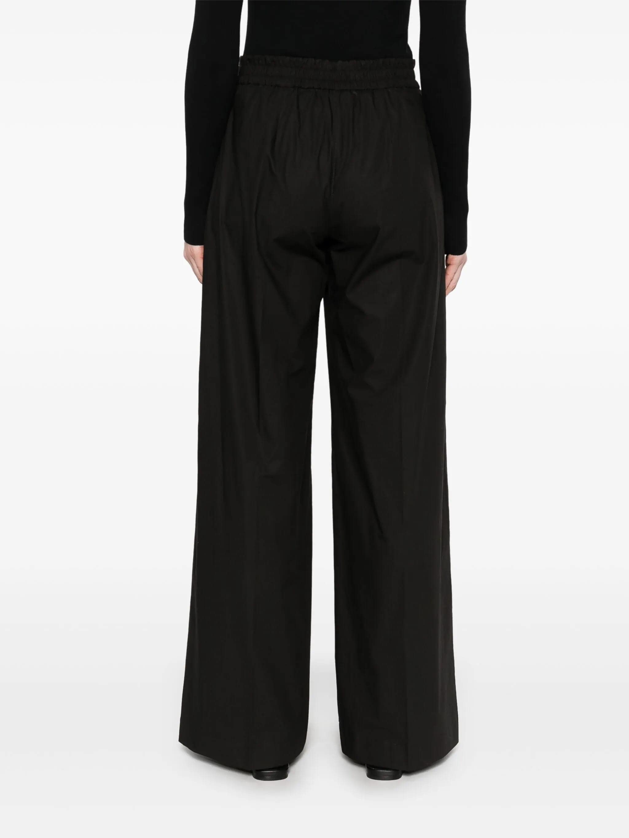 Pantaloni Wide Leg Drawstring Cotton Pants