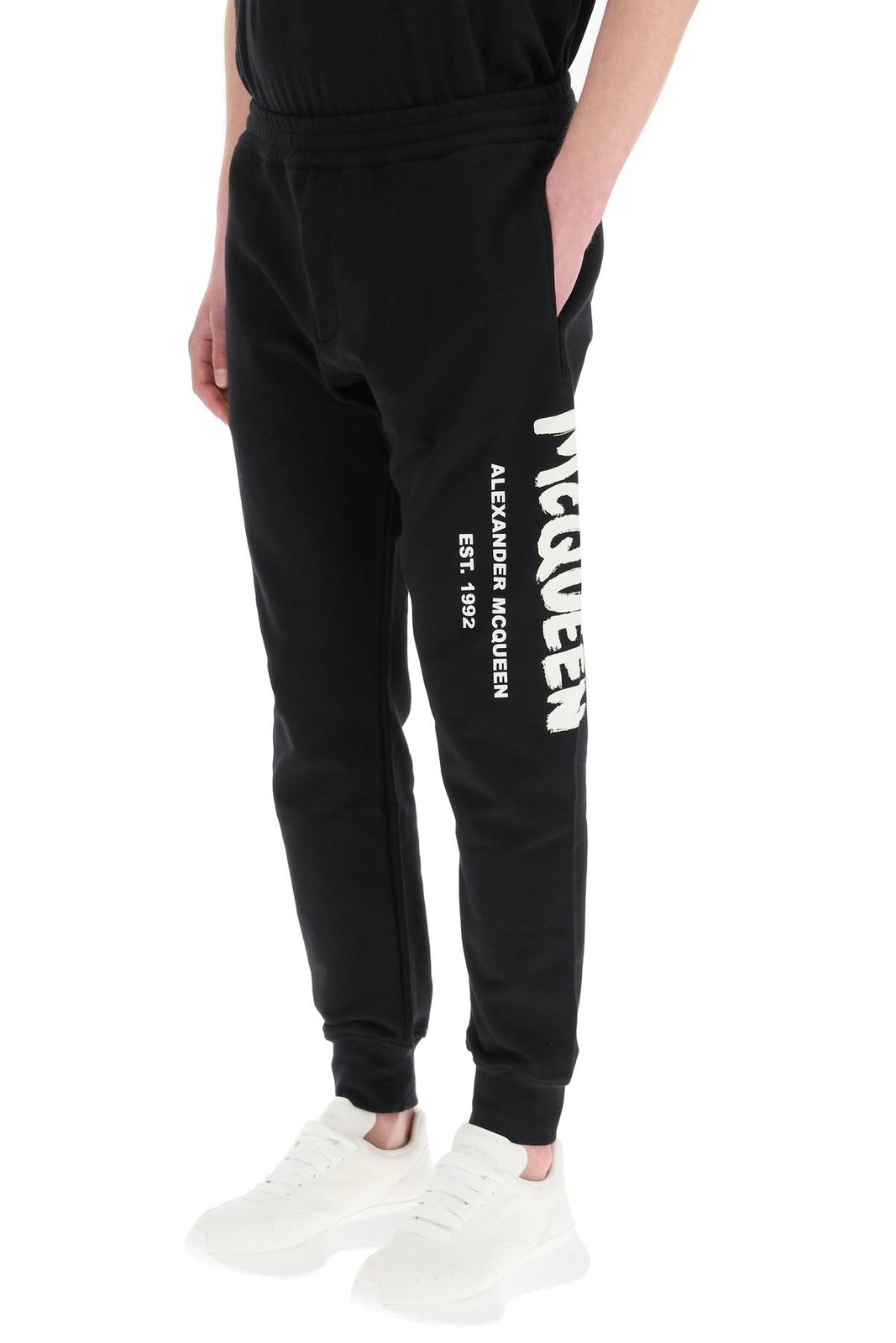 Tapered Jogger Pants with Vertical Text Logo