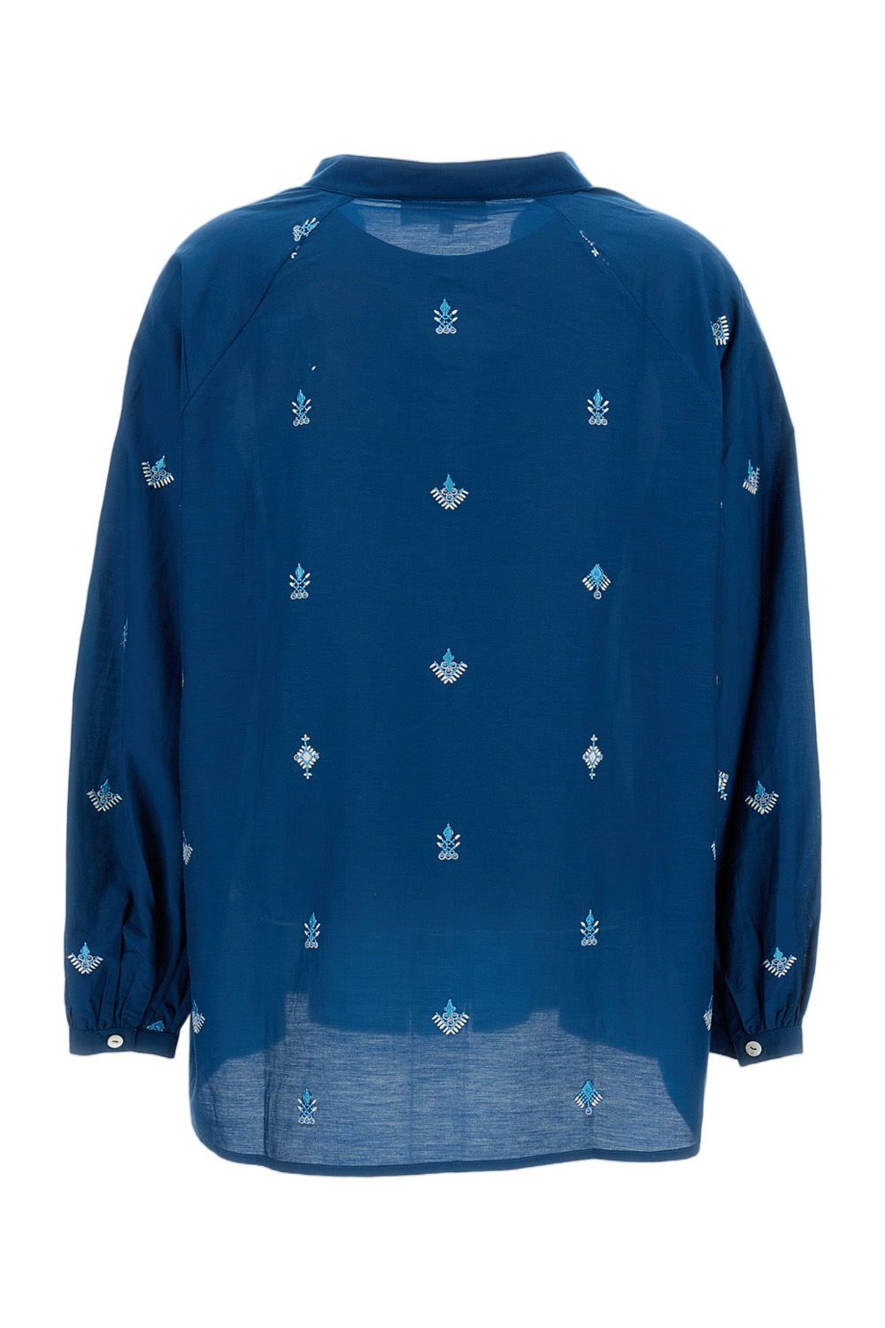 Embroidered Cotton-Silk Flared Blouse