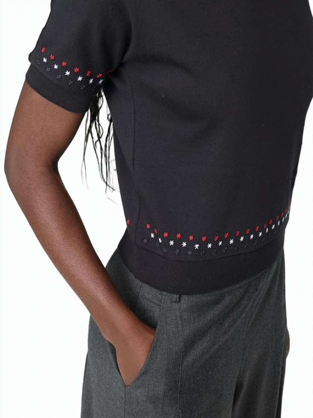 Short-Sleeved Fitted Top with Dotted Pattern