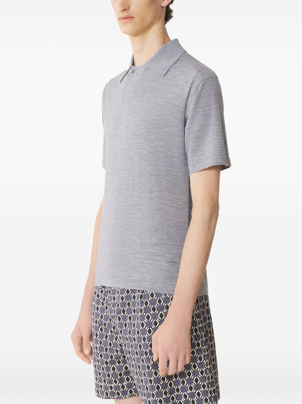 Grey Short Sleeve Polo Shirt with Button Detail