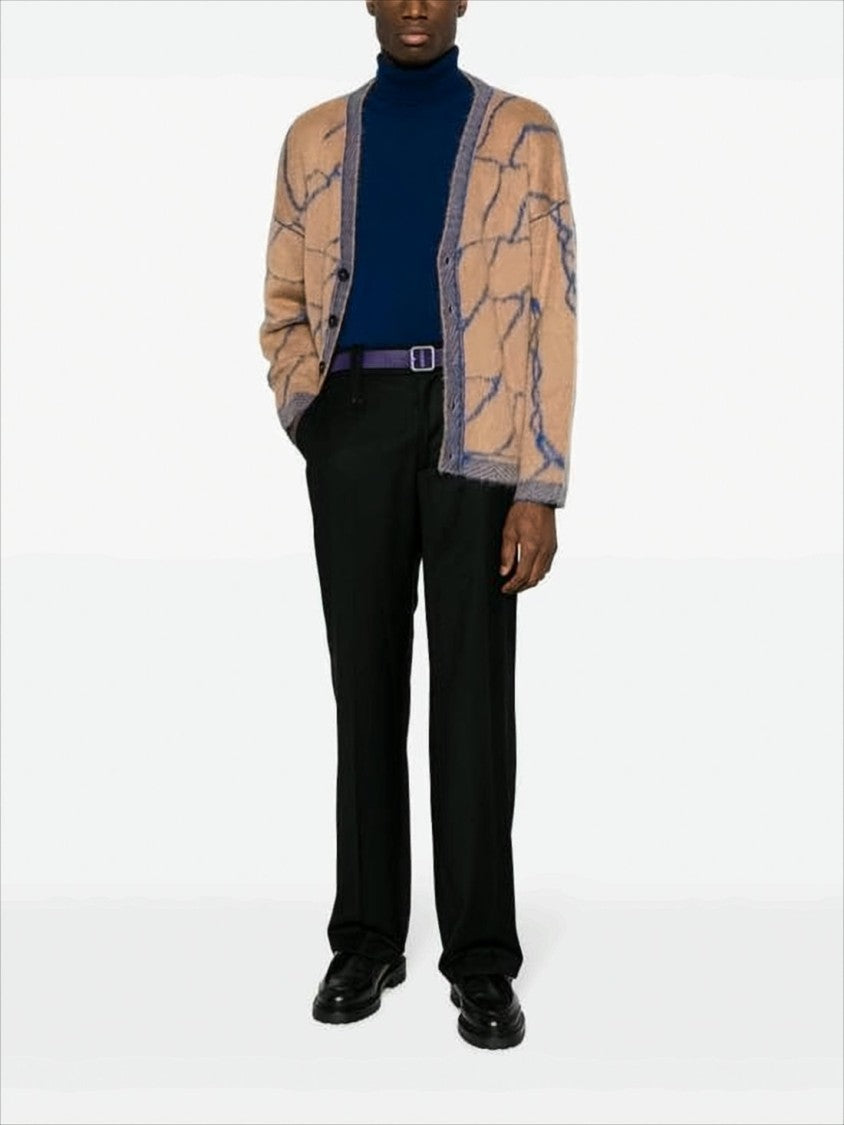 Relaxed Fit V-Neck Cardigan with Abstract Pattern