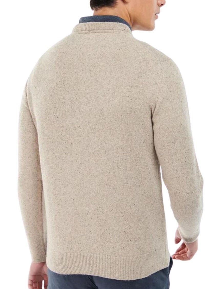 Tonal Embroidered Beige Crew-Neck Sweater