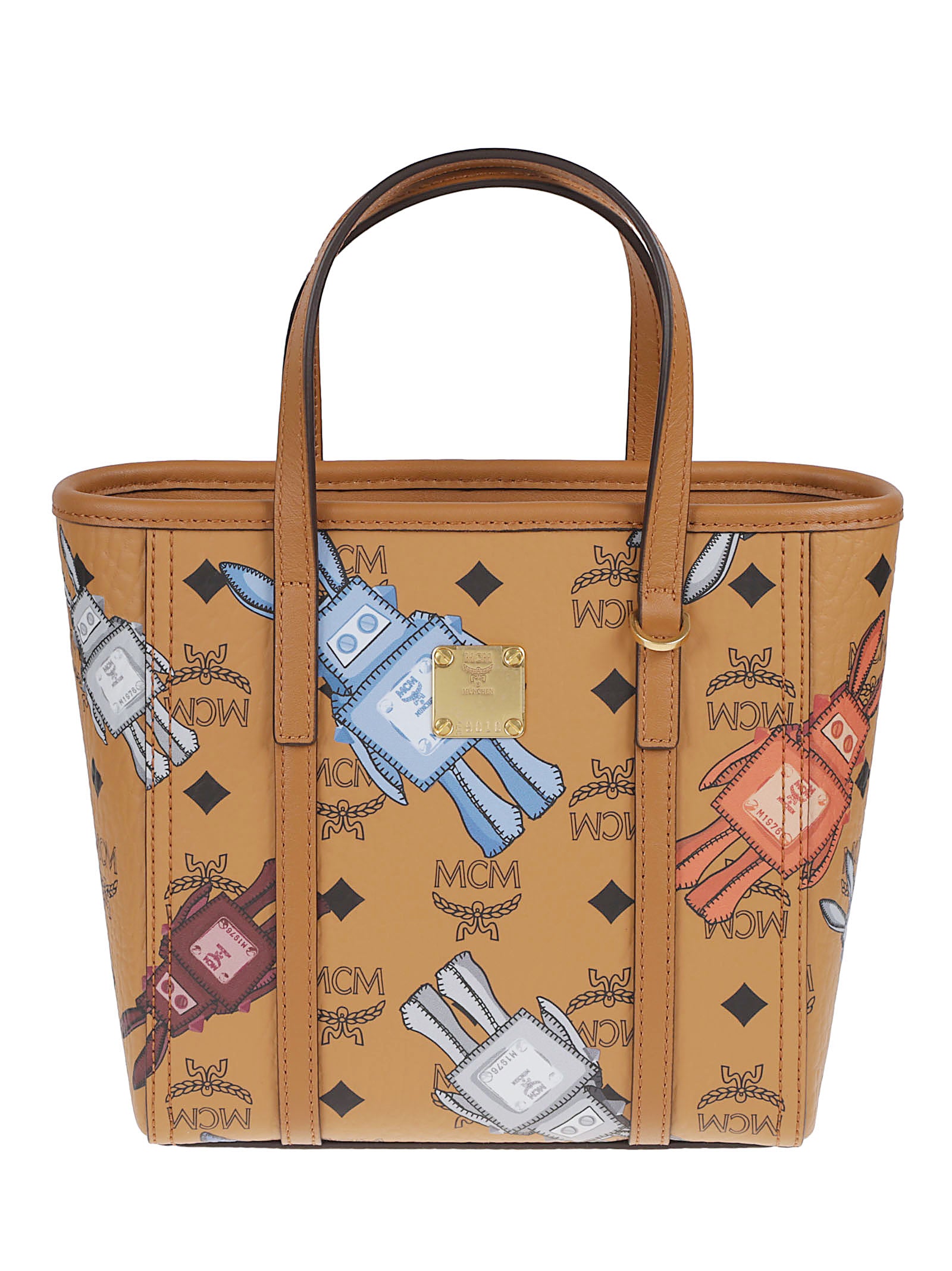 Coated Canvas Handbag with Playful Logo Print and Leather Accents