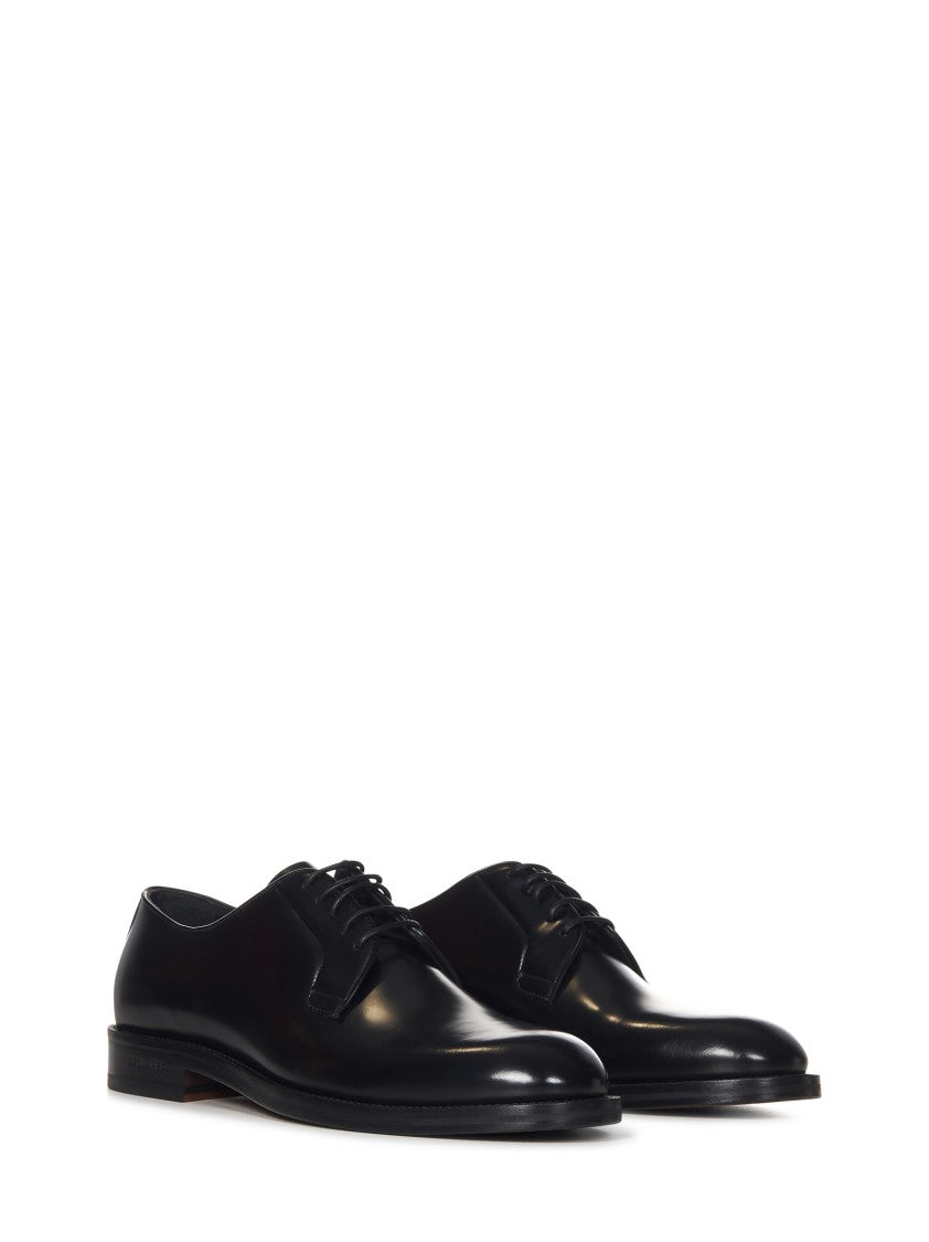 Black Brushed Calf Leather 5-Hole Derby Shoes