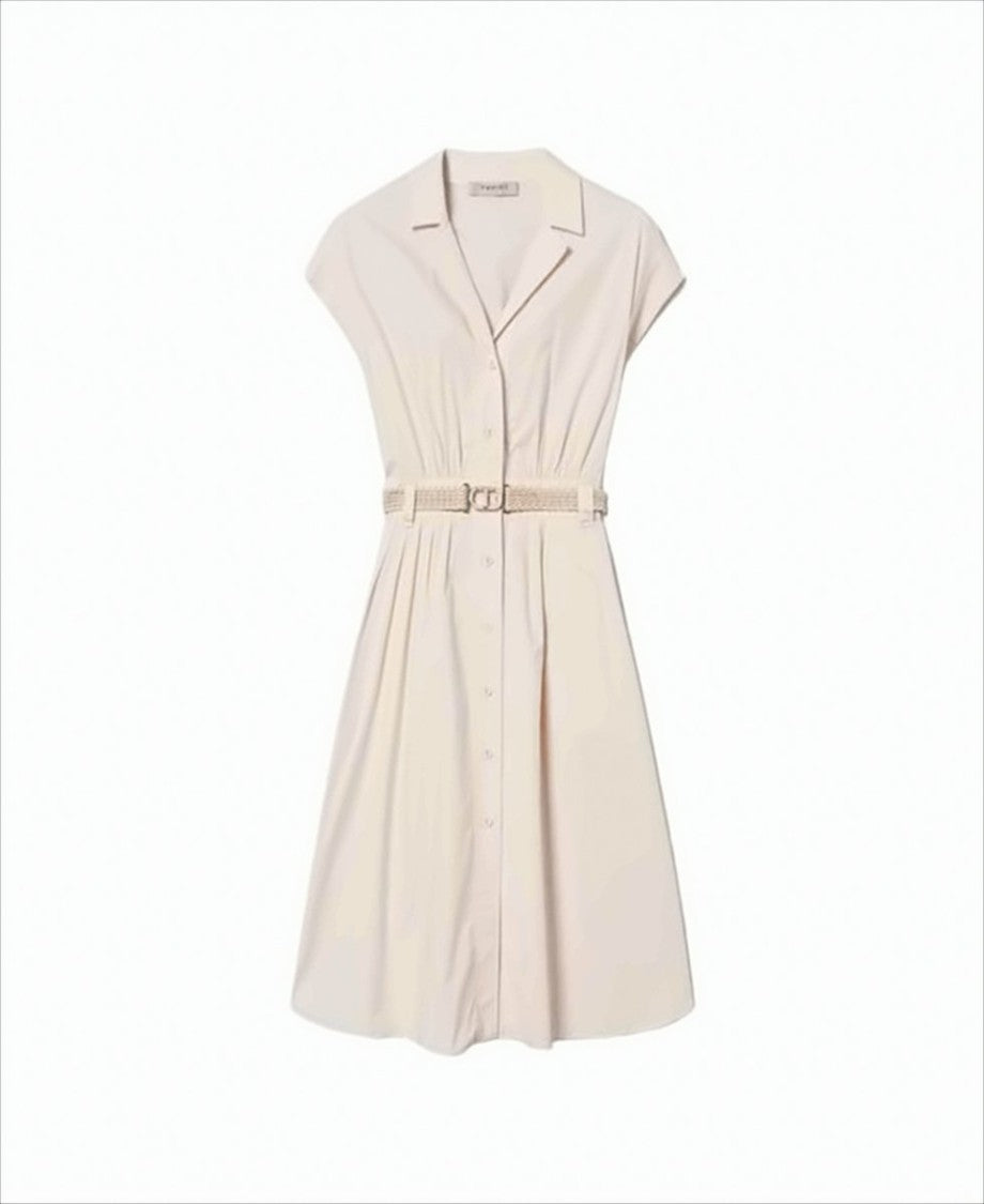Long Chemisier Dress with Rafia Belt