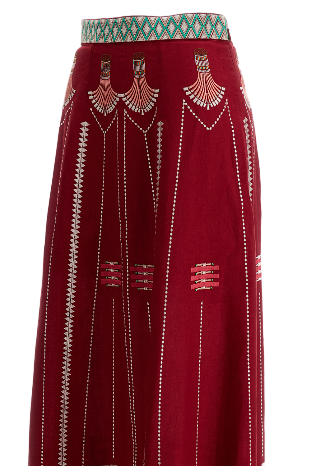 Embroidered Linen-Cotton Long Skirt