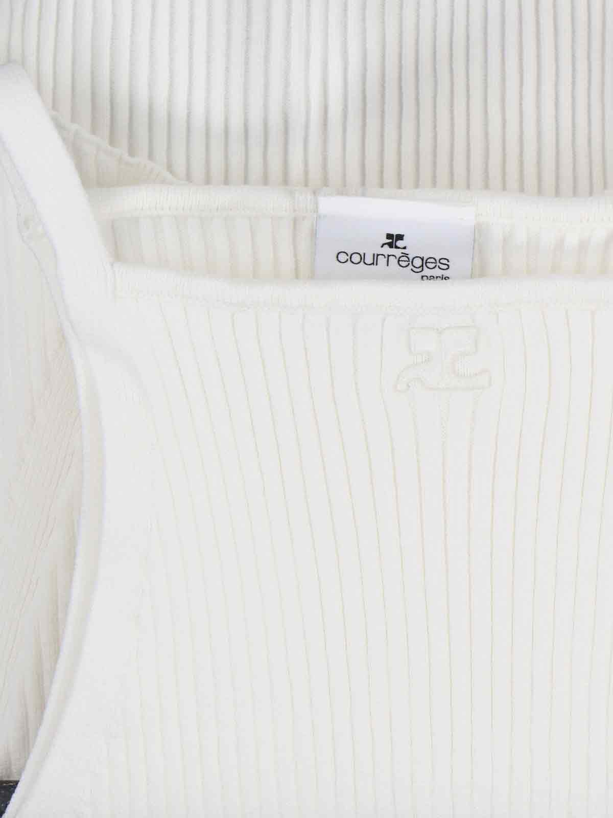 Ribbed White Tank Top with Pointed Hem