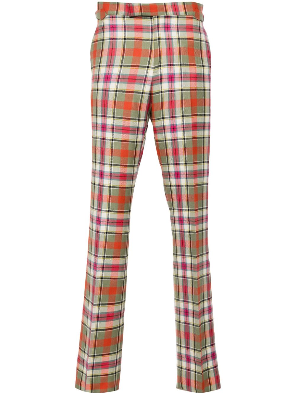 Full-Length Trousers in Light Red Tartan Wool