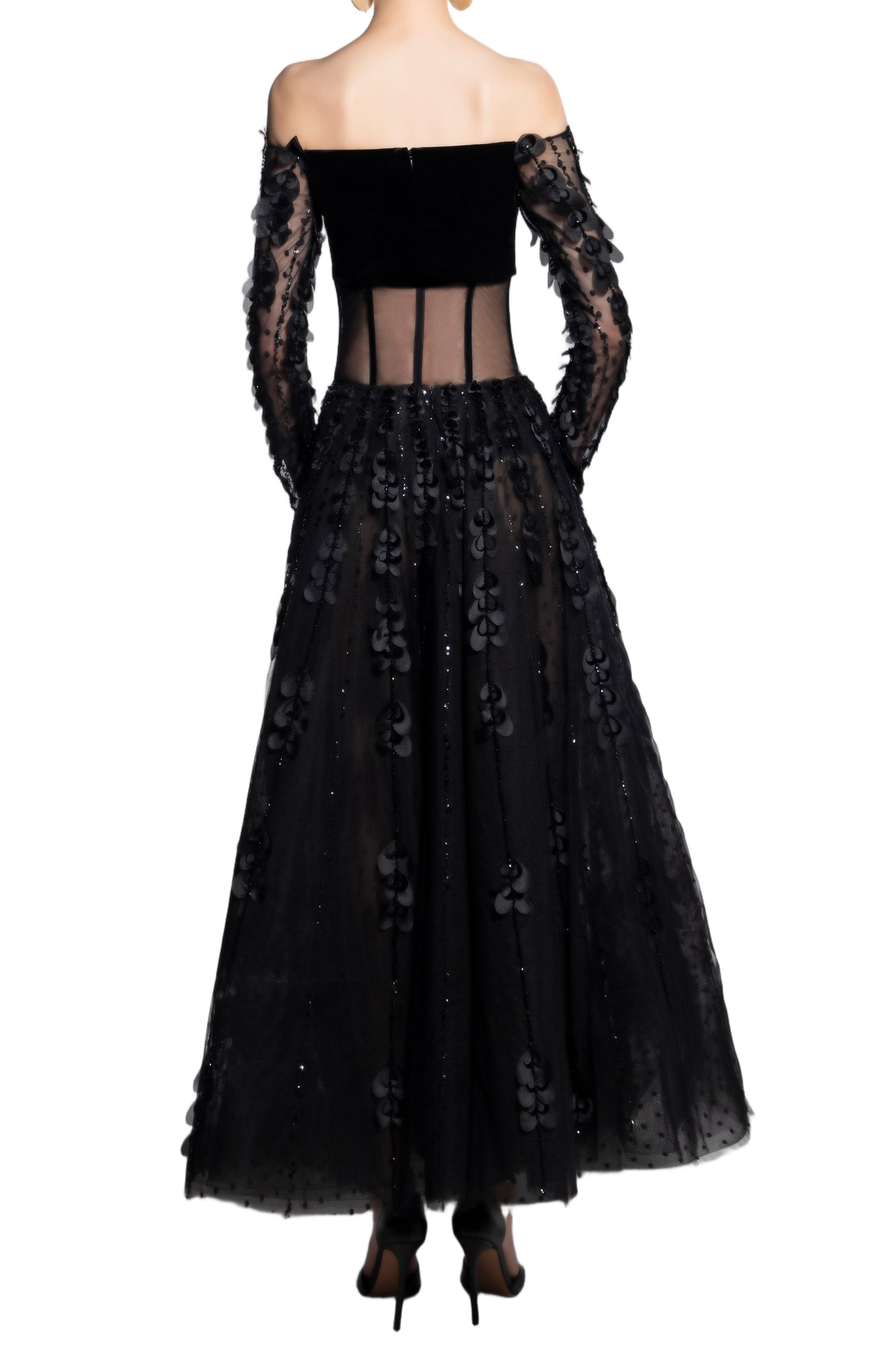 Beaded Hearts Dress With Velvet Top