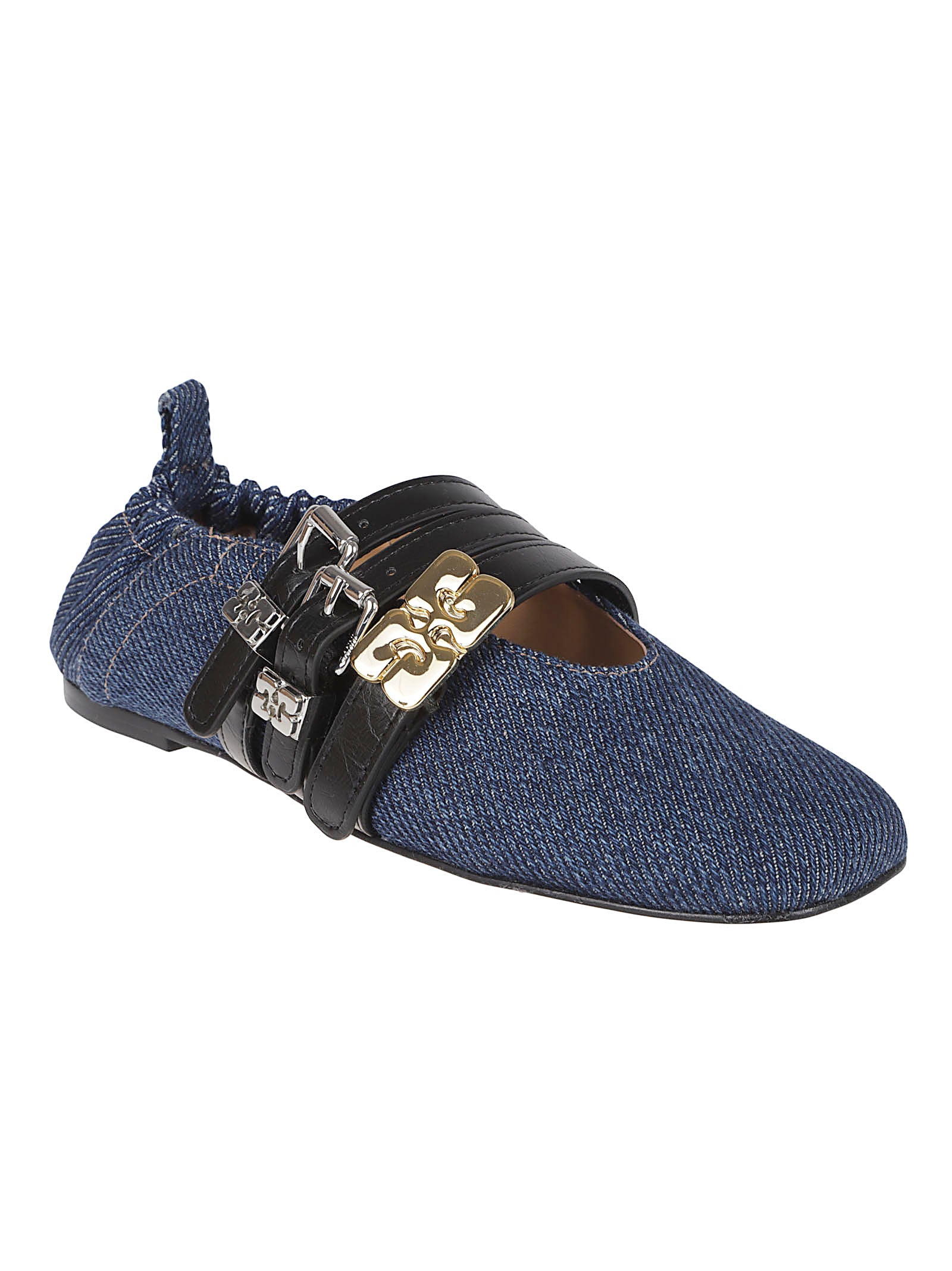 Denim Flats with Metallic Buckle Detailing