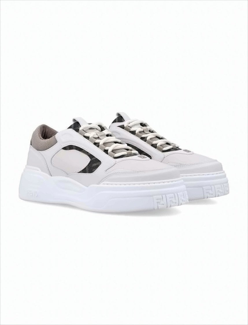 Panelled White Sneakers with Sole