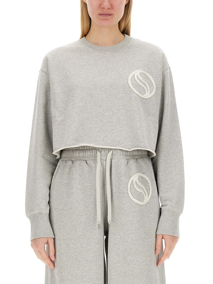 Cropped Grey Sweatshirt With Subtle Logo