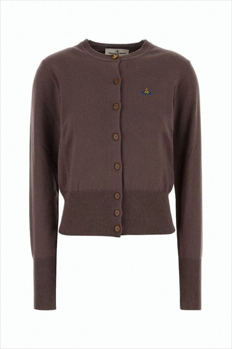 Cropped Brown Cardigan with Button-Down Front