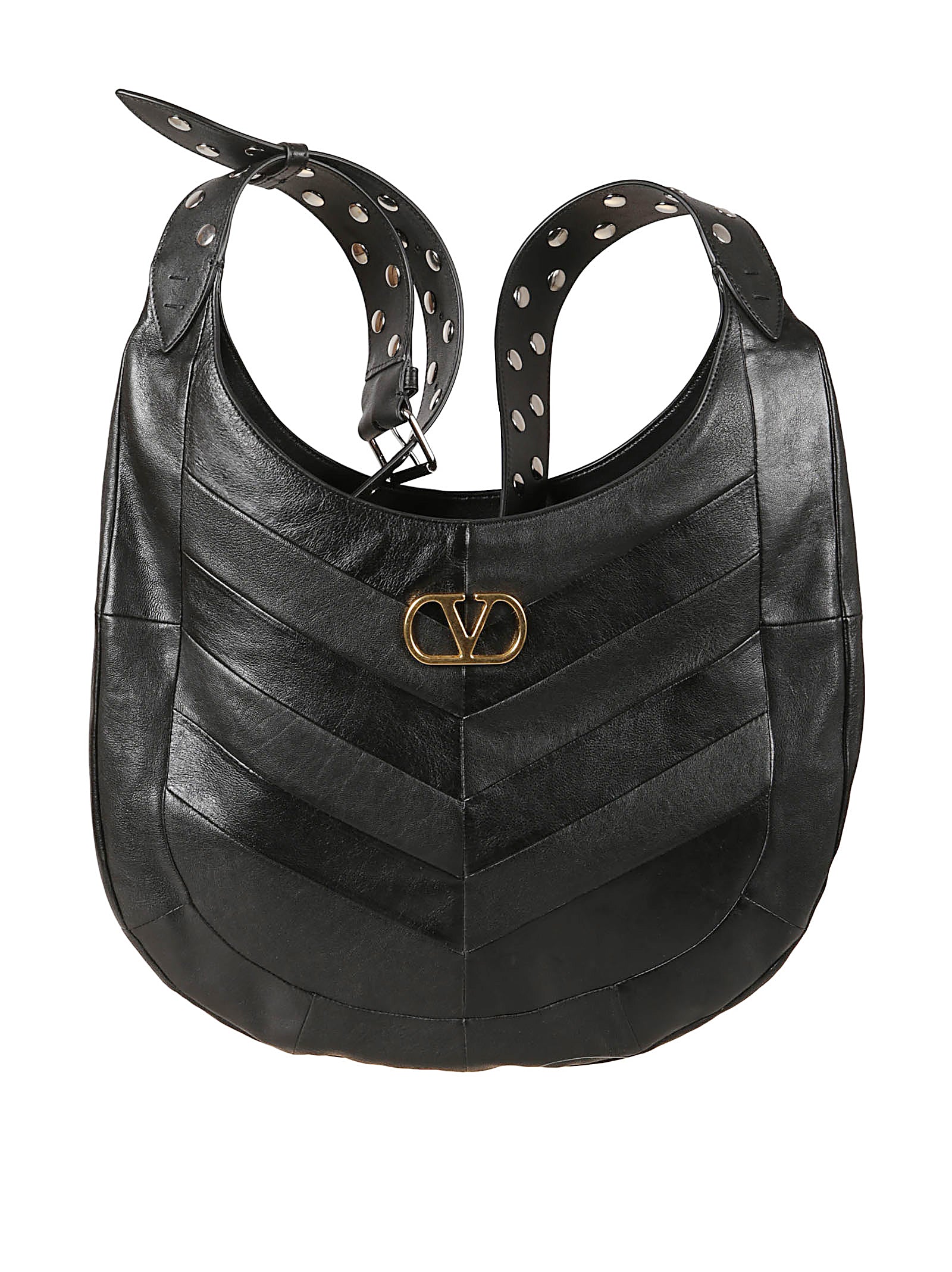 Chevron Patchwork Black Nappa Leather Hobo Bag
