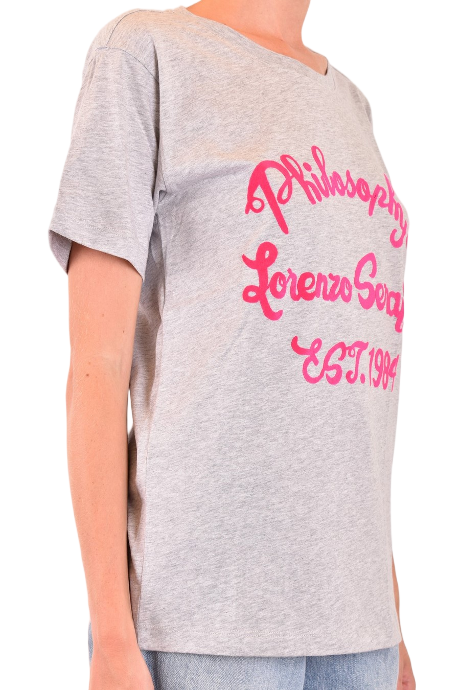 Relaxed-Fit Grey Cotton T-Shirt With Bold Cursive Print