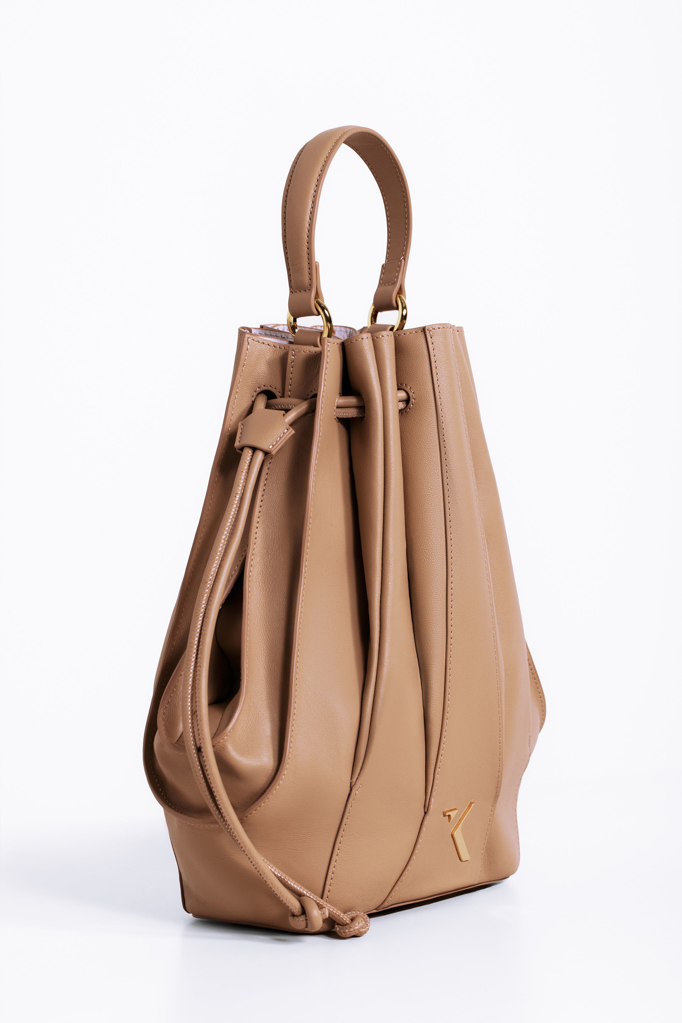 Camel Bucket Calfskin Leather Bag
