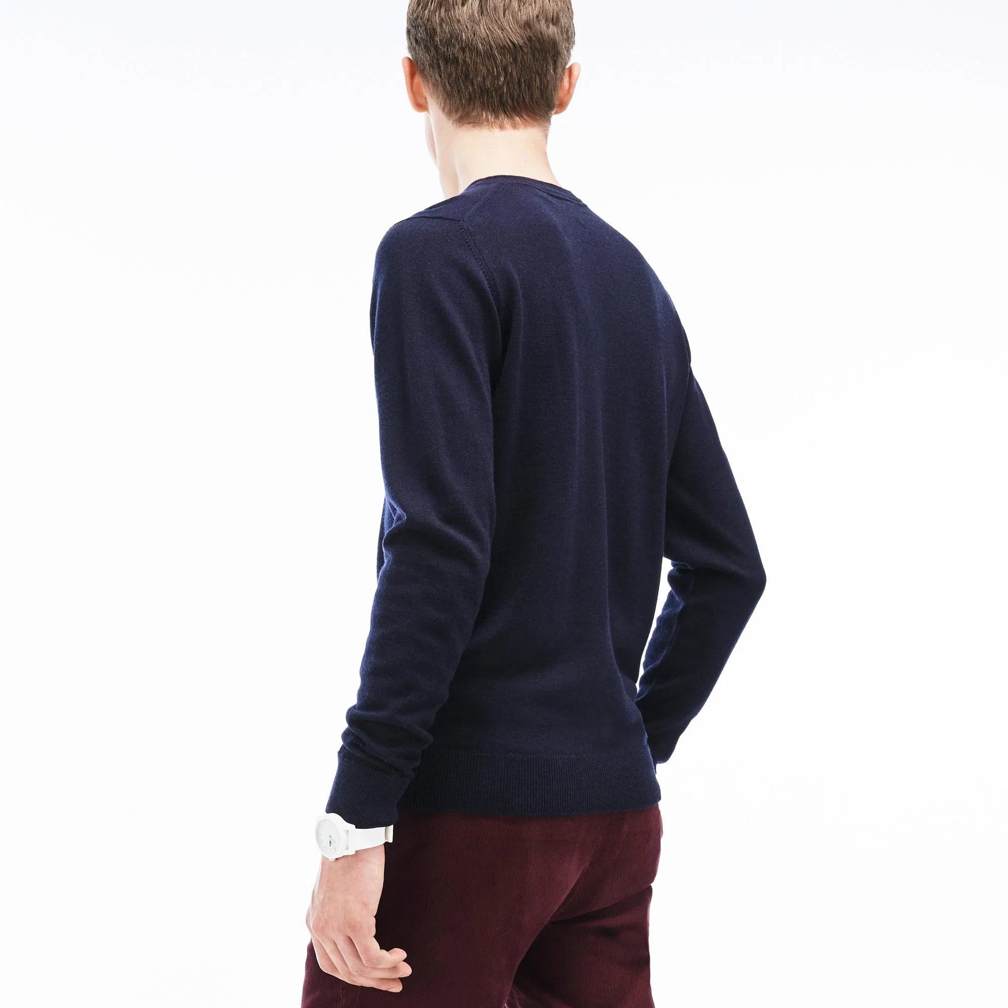 Fitted V-Neck Cotton Knitwear Sweater in Deep Blue