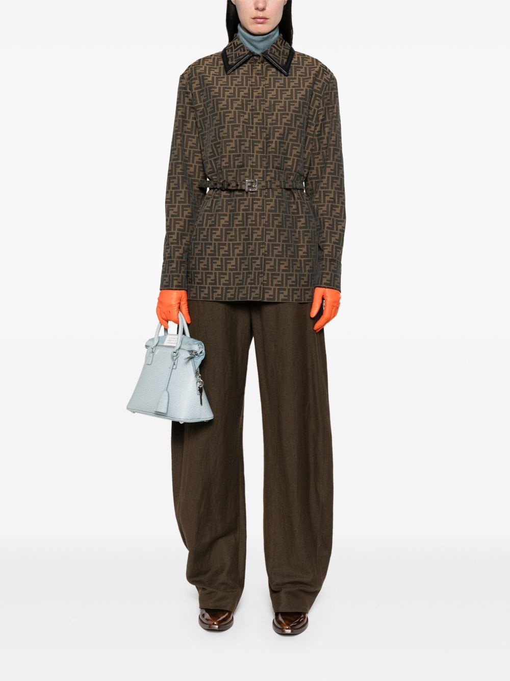 Structured Leather Jacket with Monogram Pattern