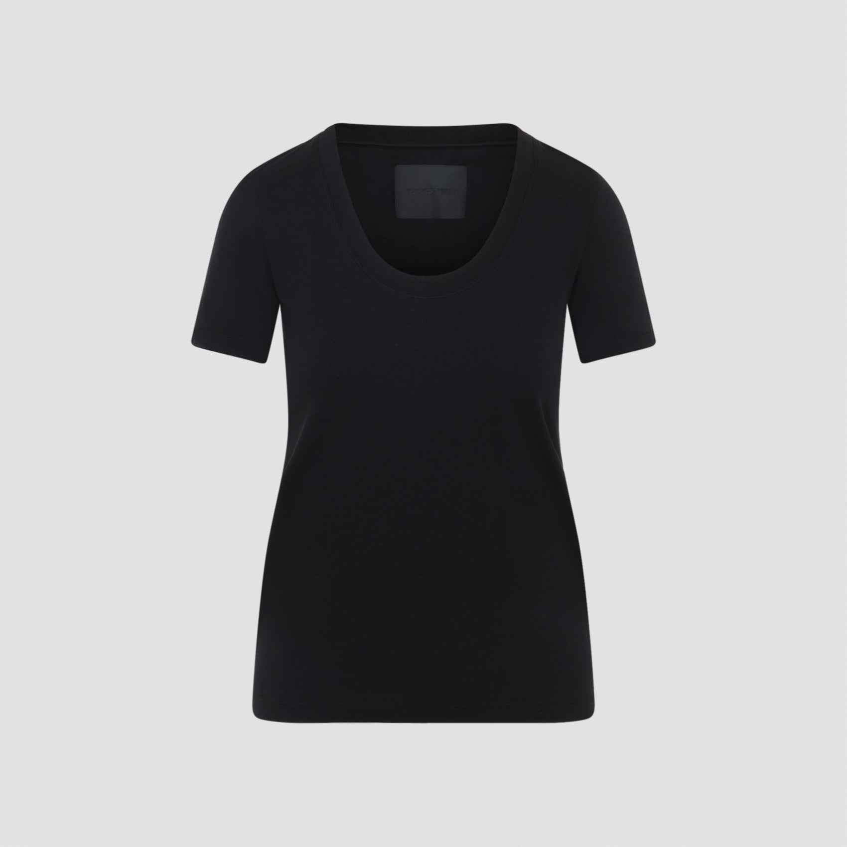 Fitted Black Cotton T-Shirt with Scoop Neckline