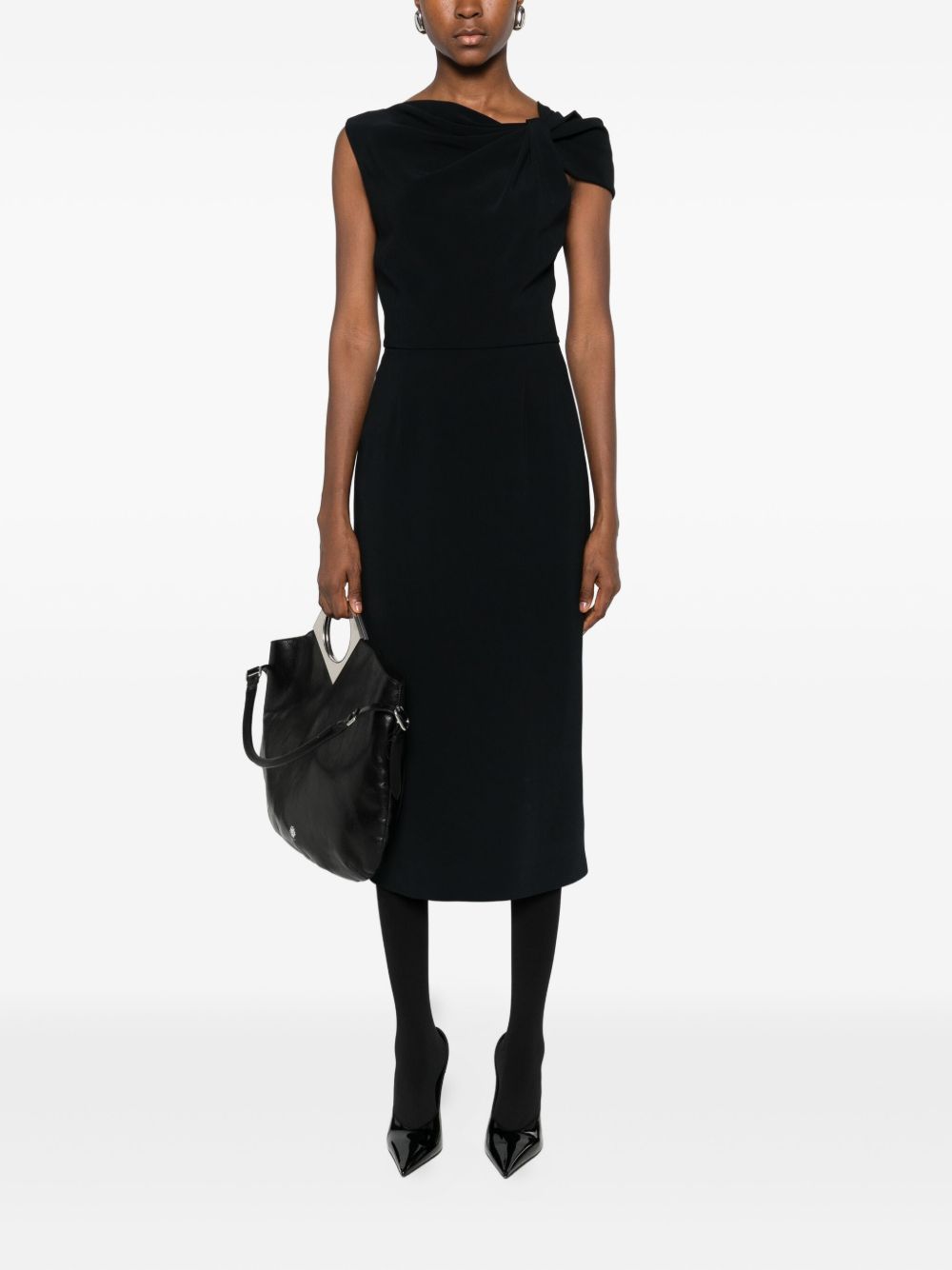 Knee-Length Black Silk and Nylon Dress