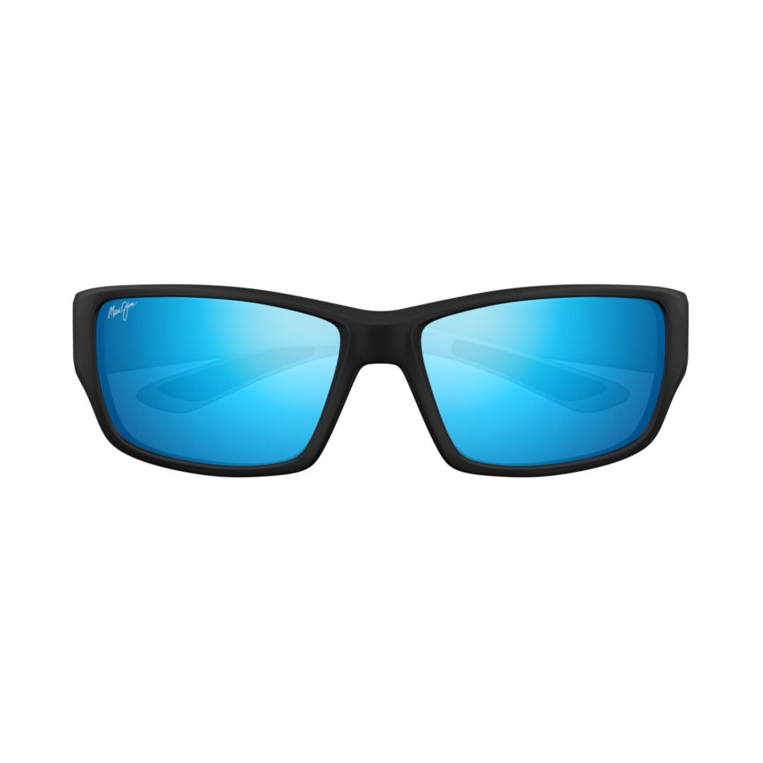 Local Kine Matte Black Rectangular Sunglasses with Blue Mirrored Lenses
