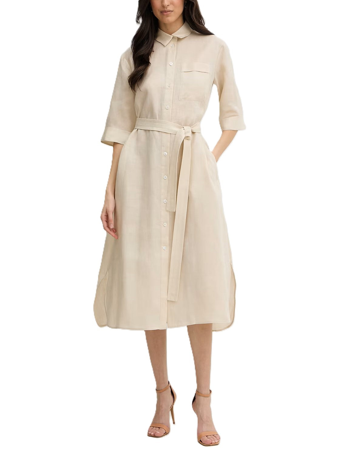 Midi-Length Shirt Dress with Classic Collar