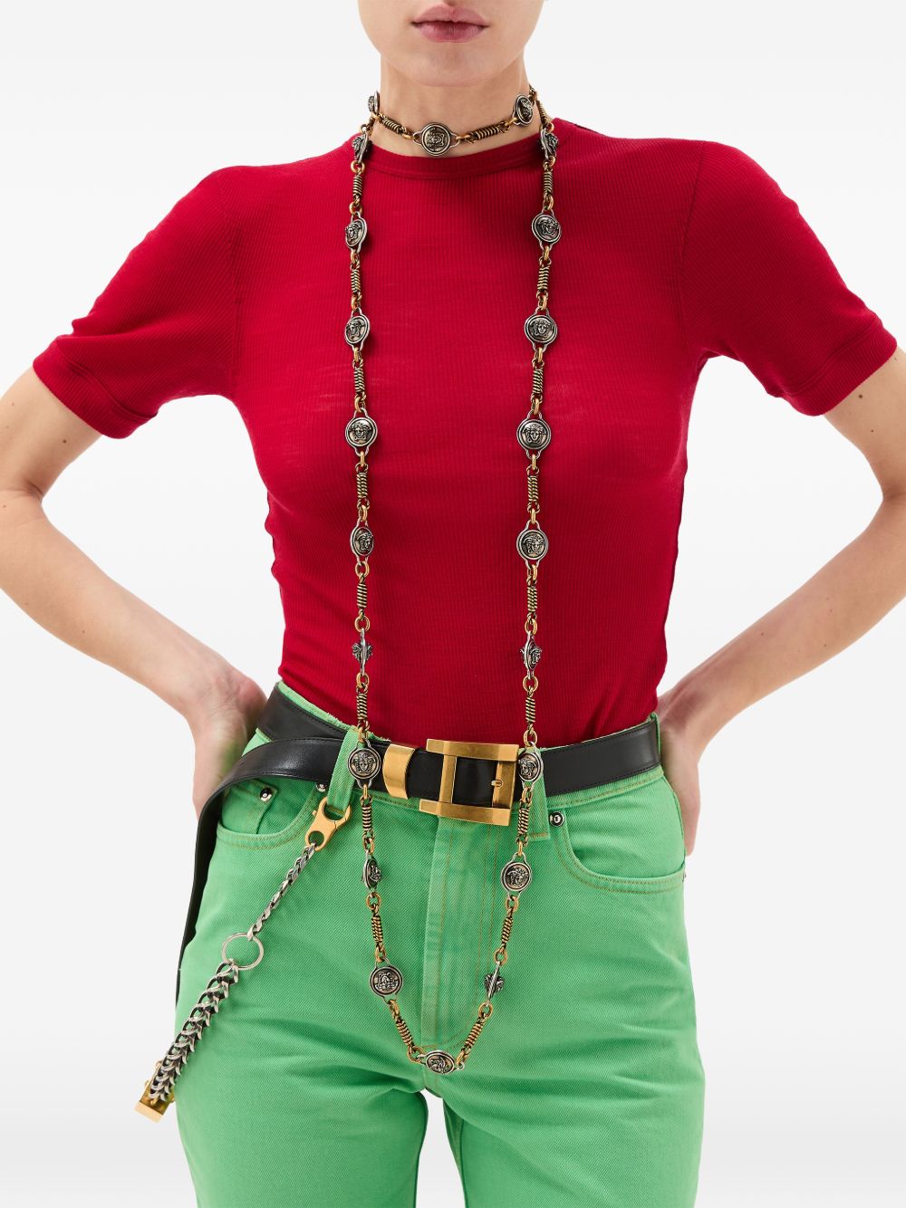 Fitted Silk-Nylon Blend Top With Round Neckline