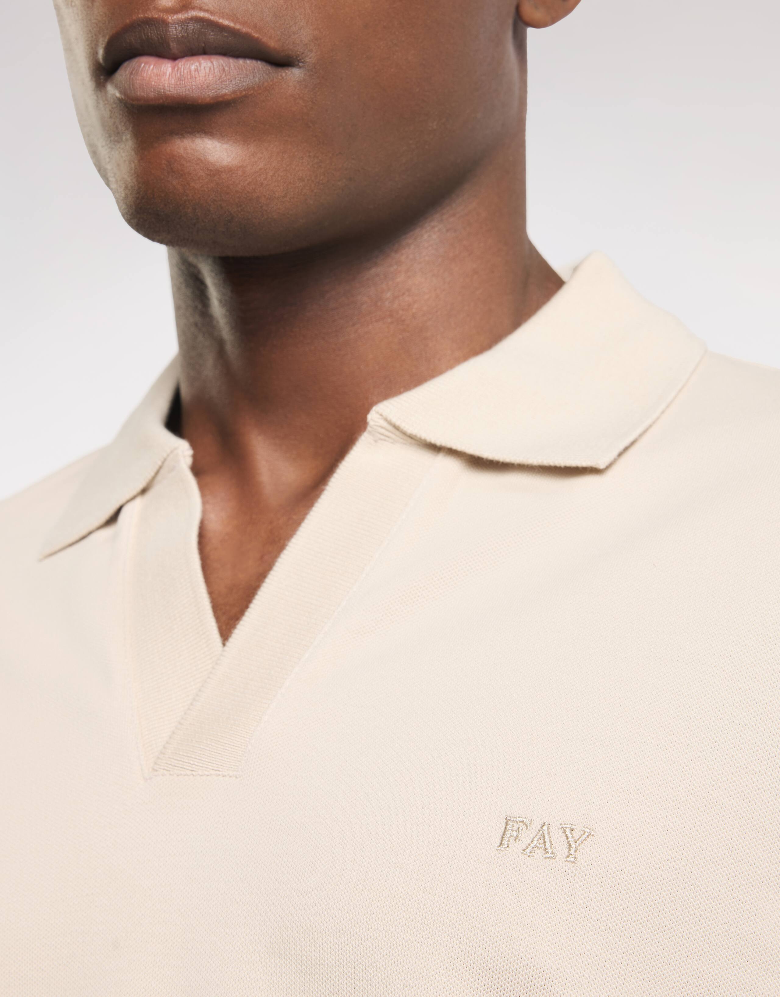 Ivory Striped Pique Polo with Classic Collar