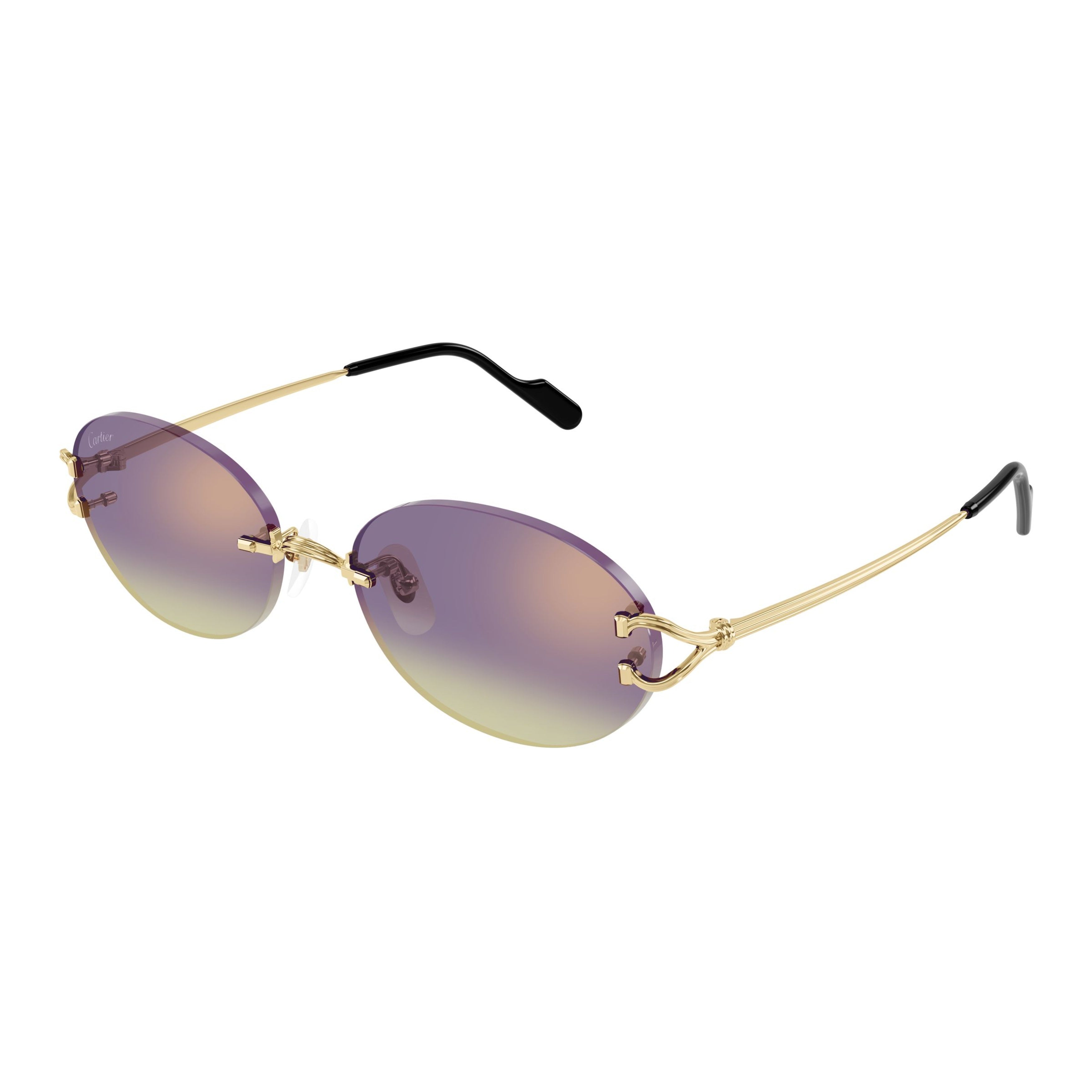 Gradient Oval Rimless Sunglasses With Unique Y-Shaped Arms