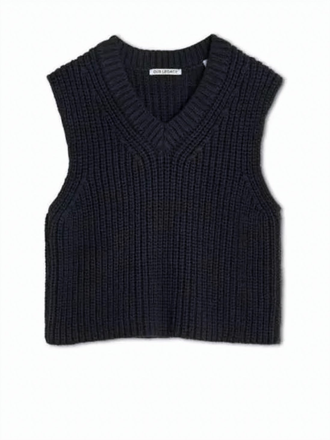 Ribbed Black Cropped Sleeveless Top with Deep V-Neckline