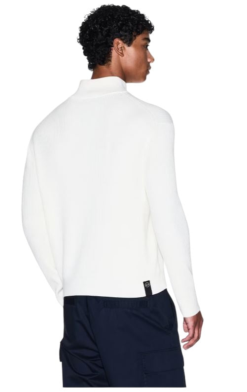 Ribbed Knit Cardigan With High Neck