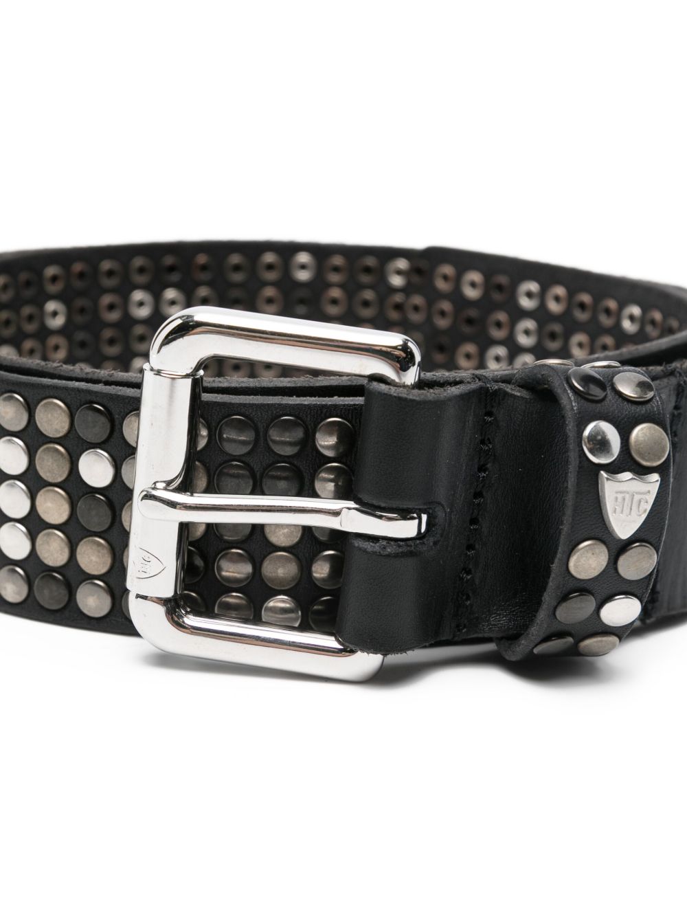 Studs Leather Belt – Black Studded Belt - Clear Buckle