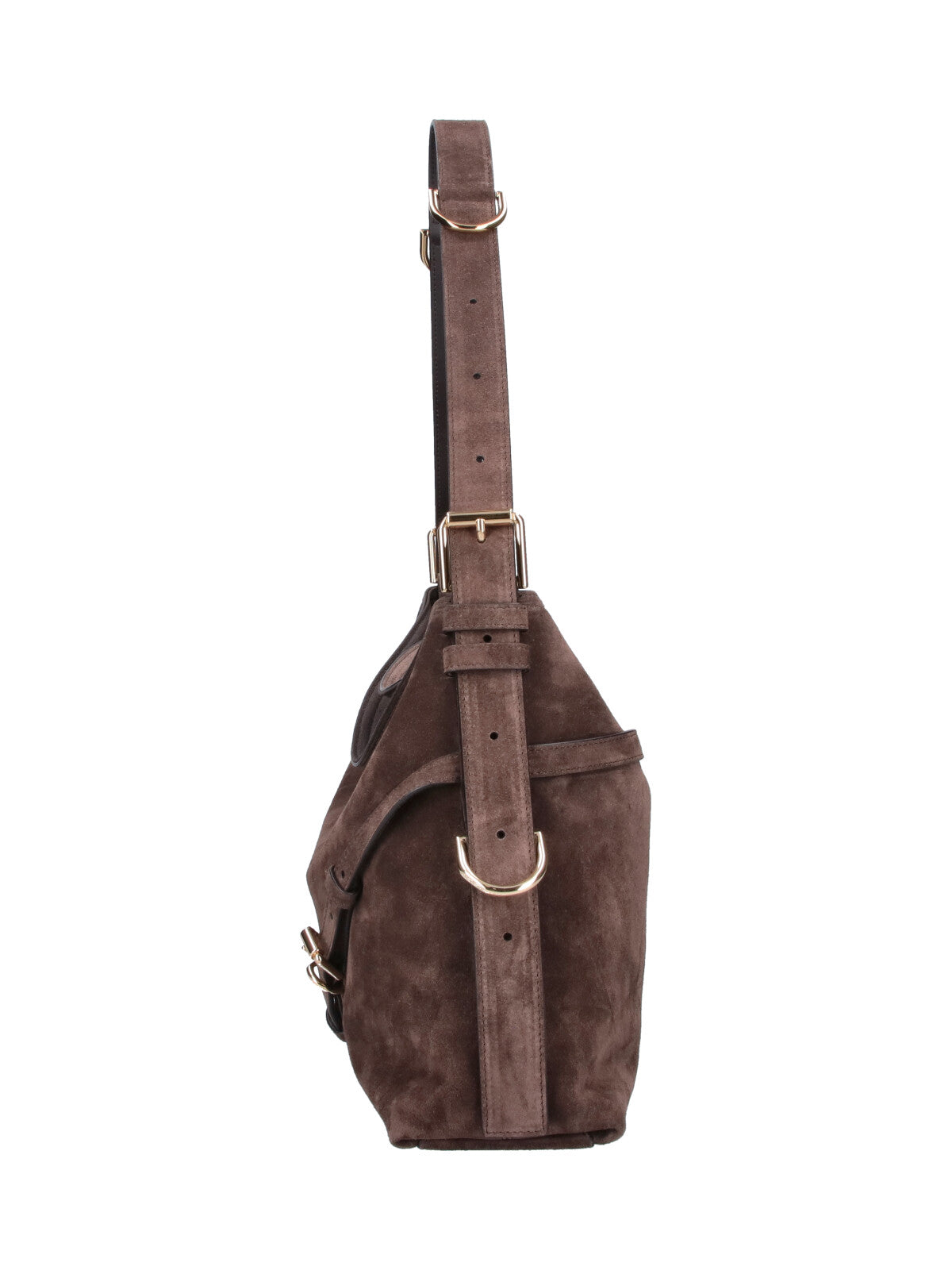 Brown Voyou Suede Medium Shoulder Bag