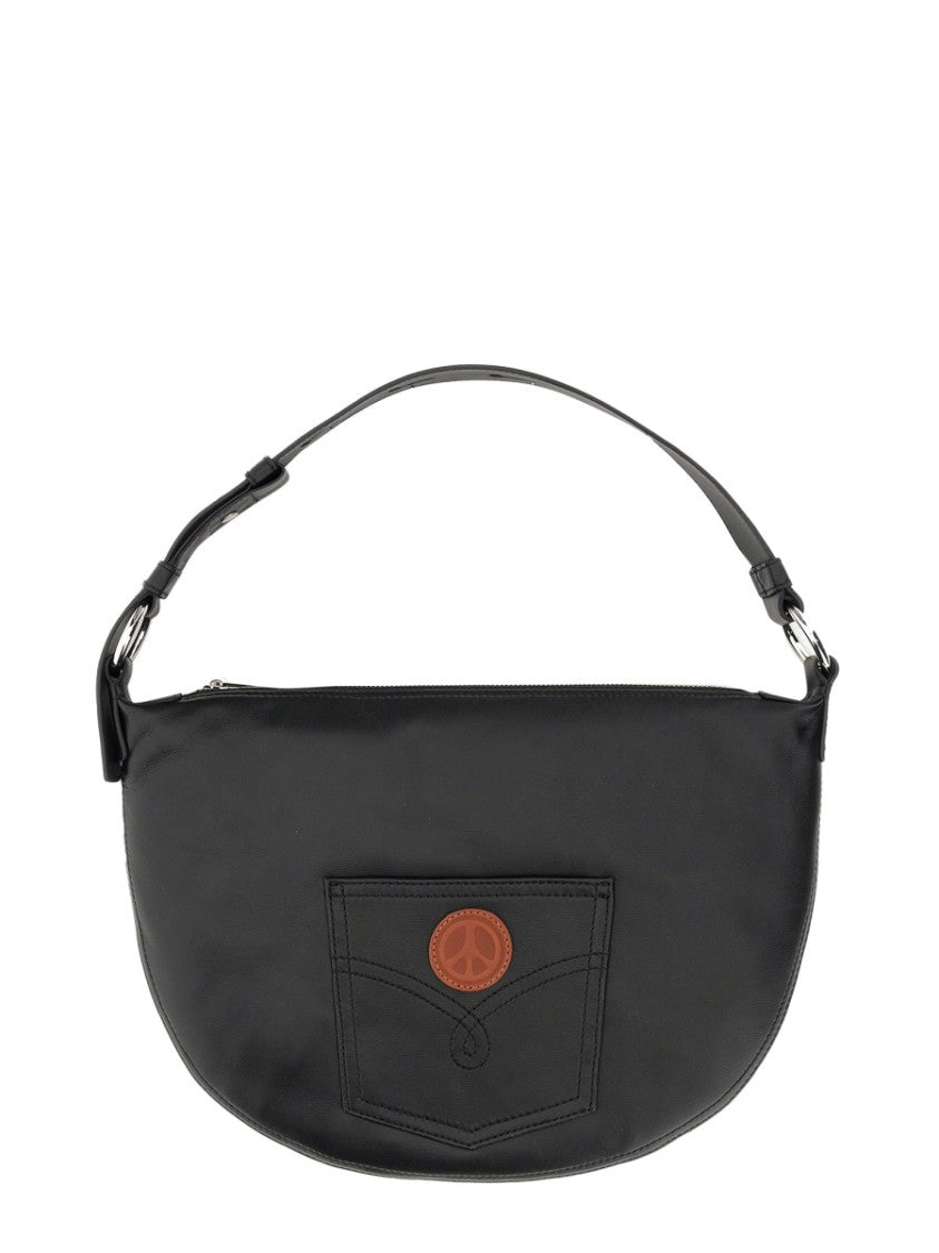 Rounded Black Nylon Shoulder Bag