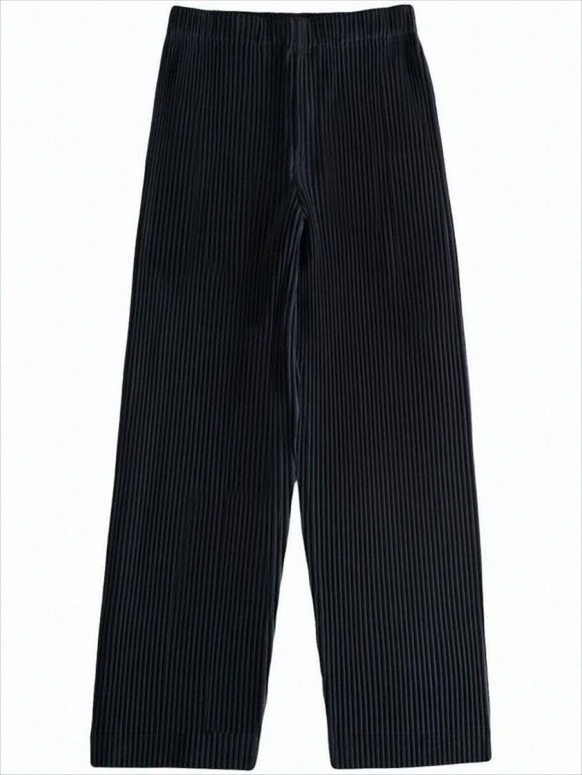 Wide-Leg Pleated Textured Pants with Cropped Length