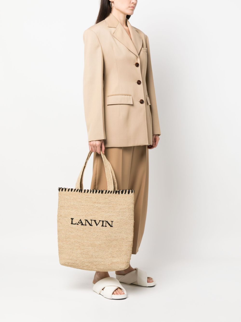 Embroidered Raffia Tote Bag