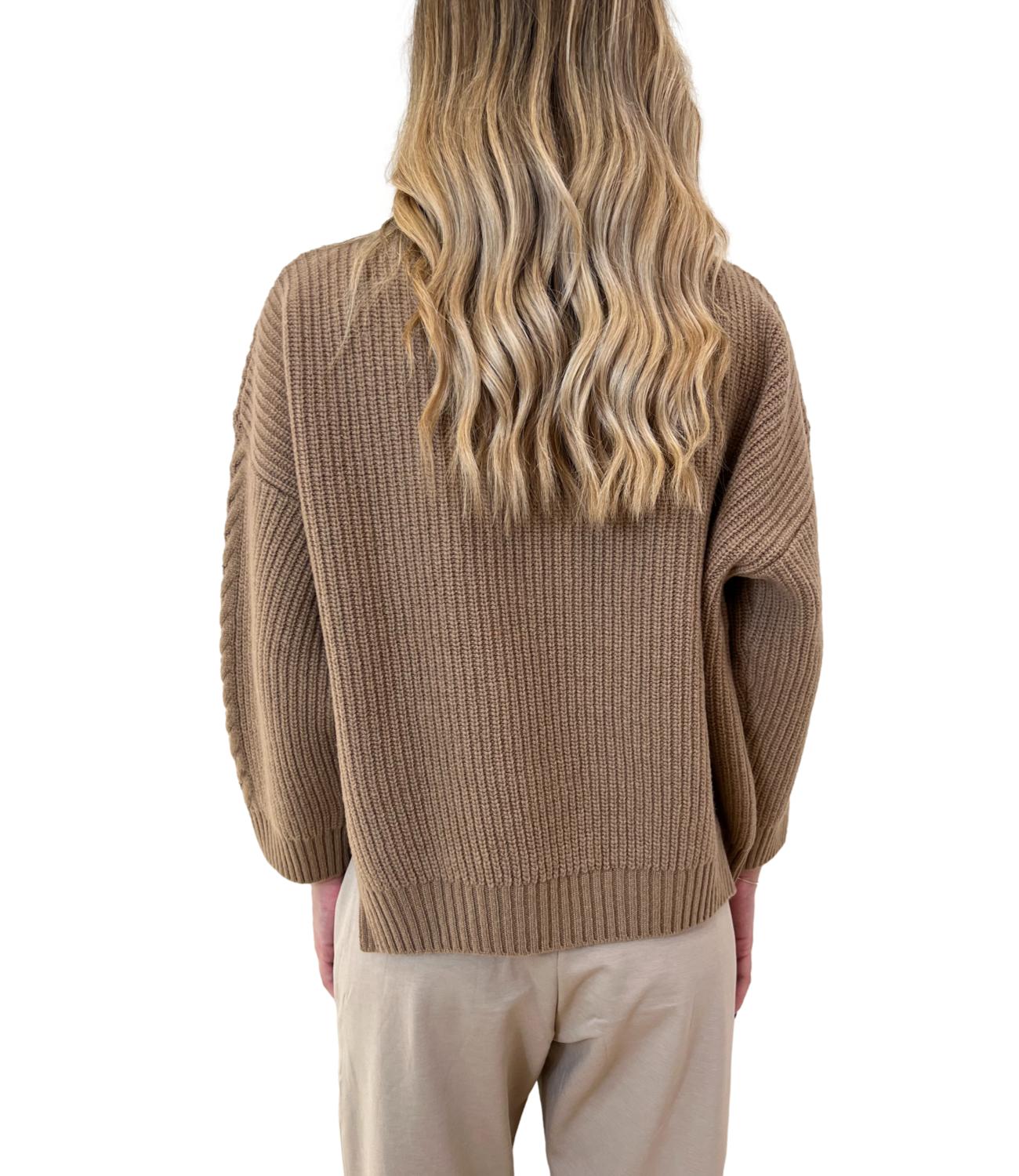 Textured Cable Knit Sweater With High Neckline