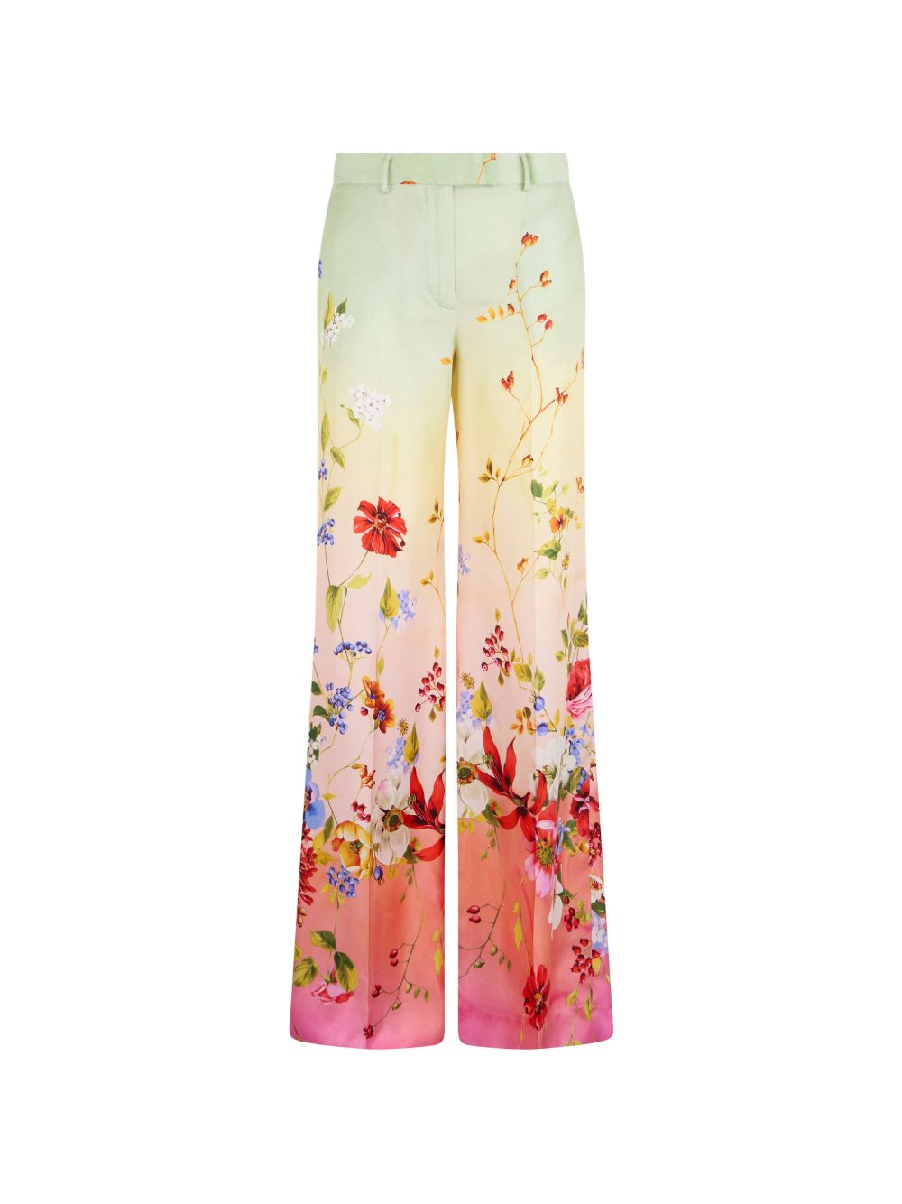 Wide-Leg Silk Trousers with Floral Print