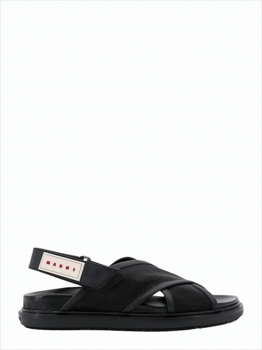Open-Toe Black Mesh Sandals with Crisscross Straps and Rubber Sole