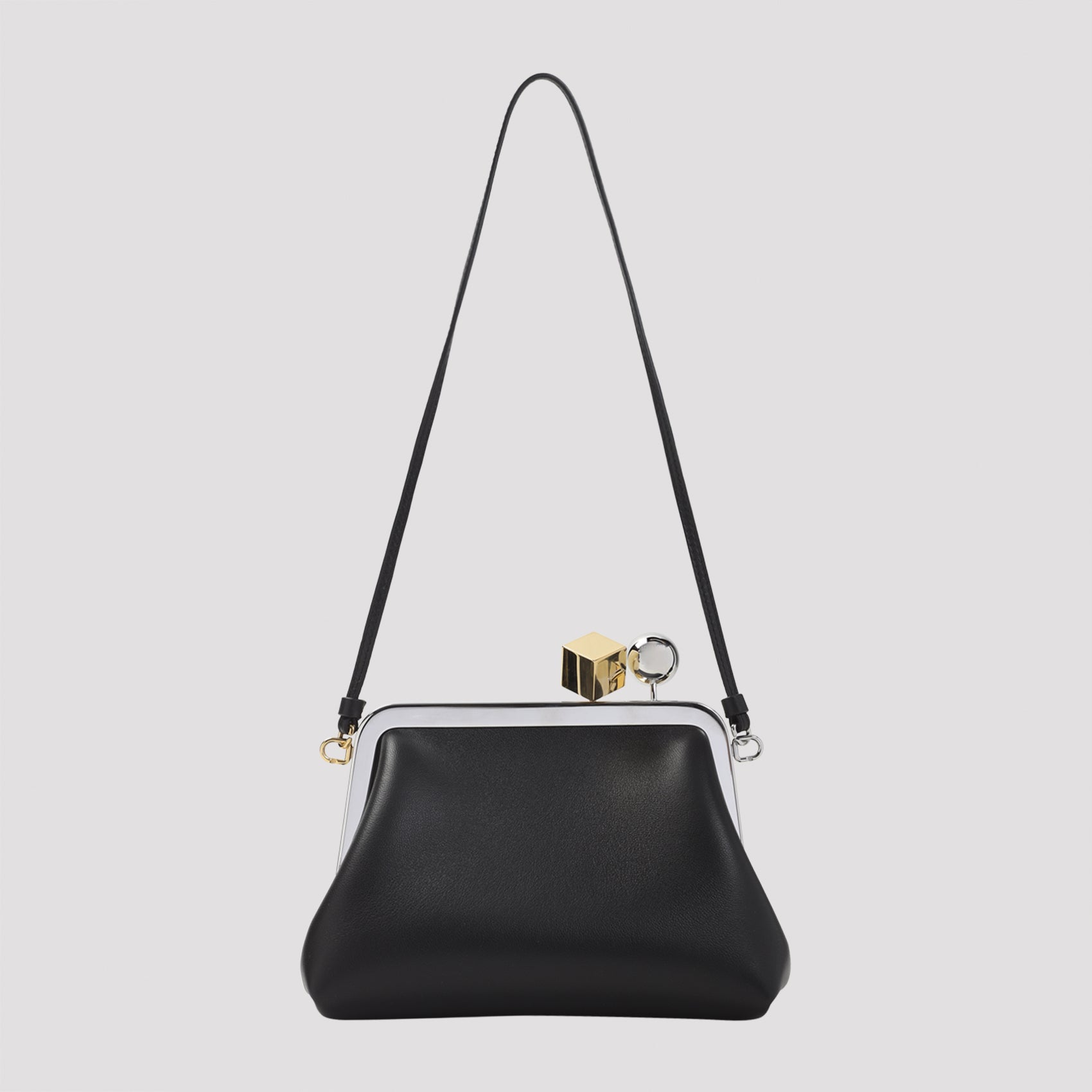 Structured Black Lamb Leather Handbag