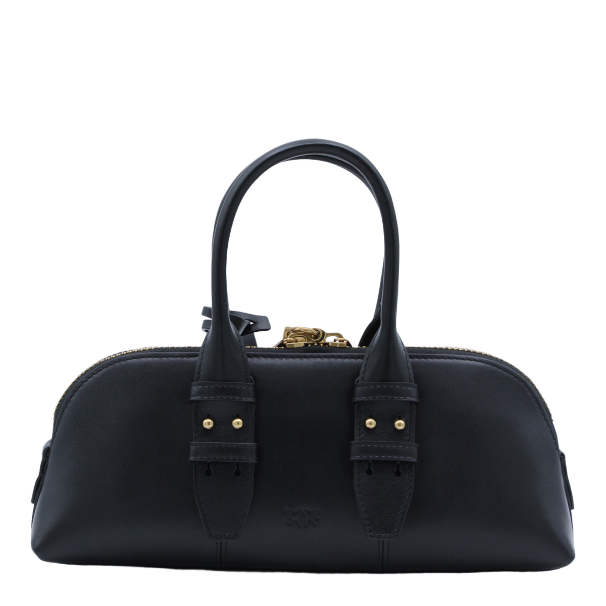 Structured Black Handbag With Gold-Tone Accents