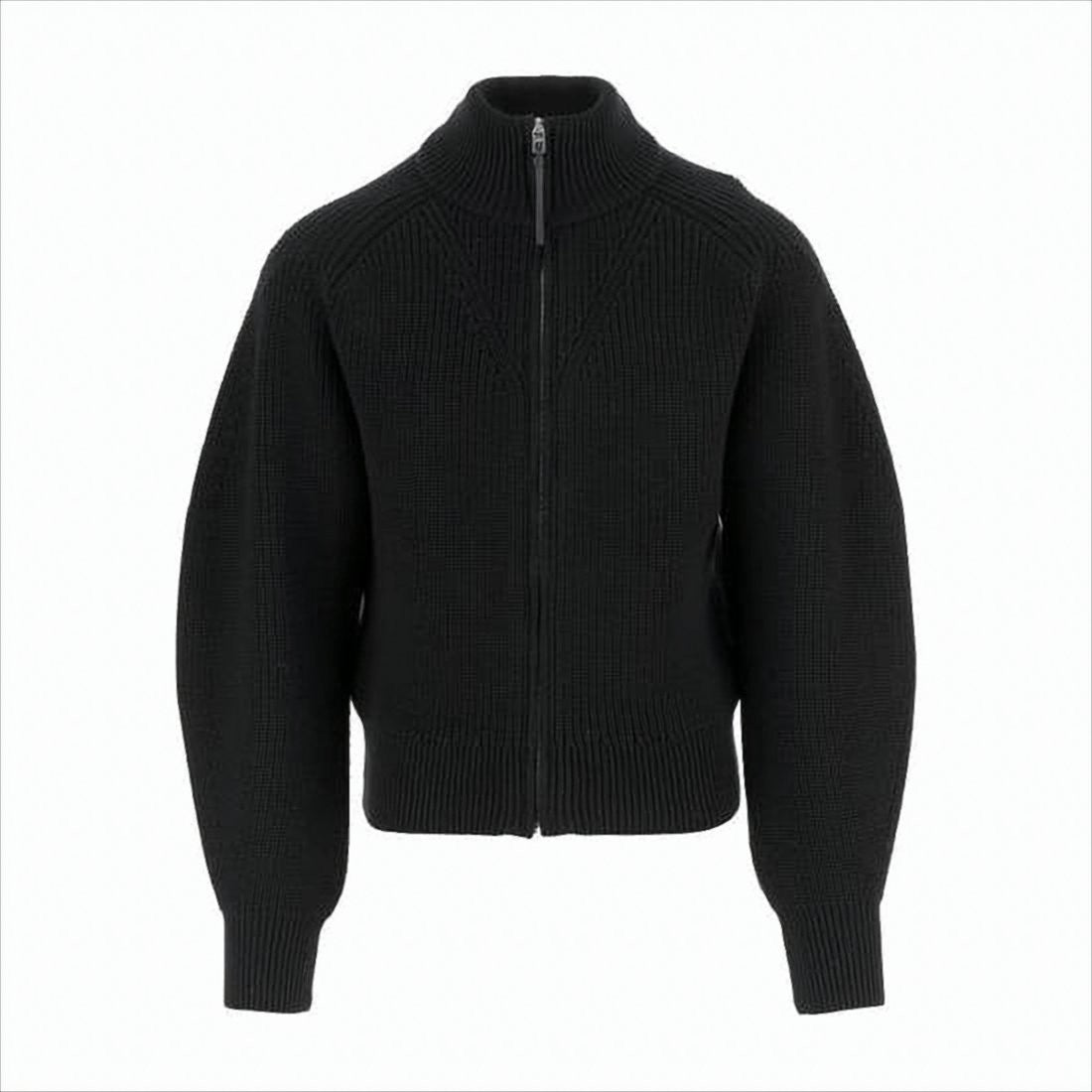Full-Zip Black Merino Wool Cardigan