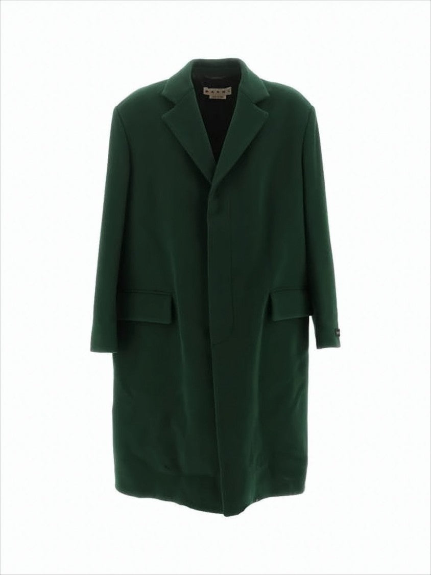 Deep Green Tailored Coat with Classic Lapel and Flap Pockets