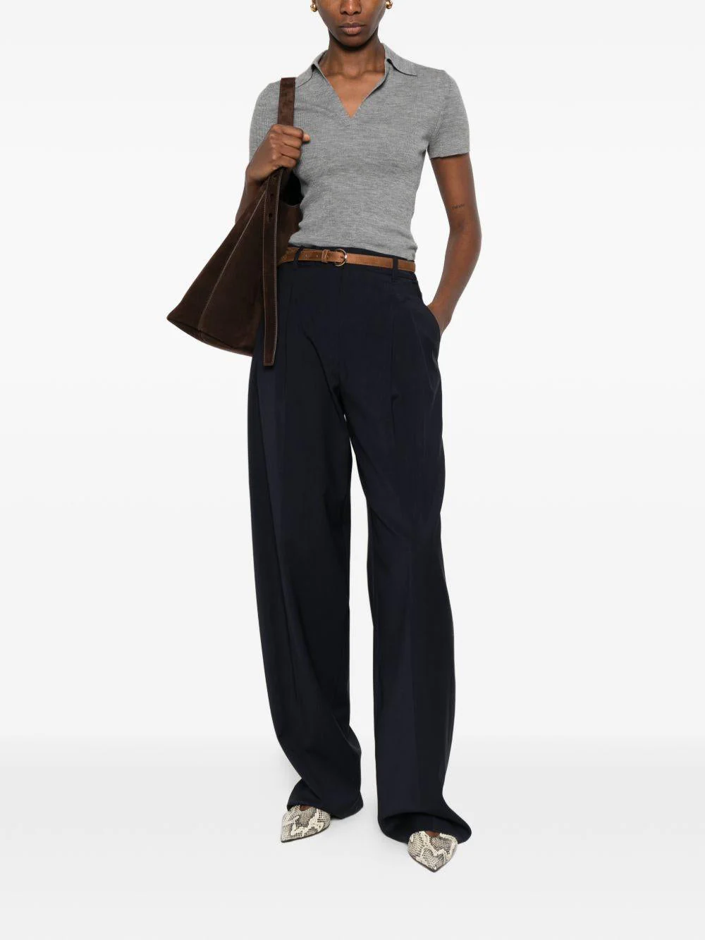 Pleated High-Waist Wide-Leg Trousers with Slim Belt