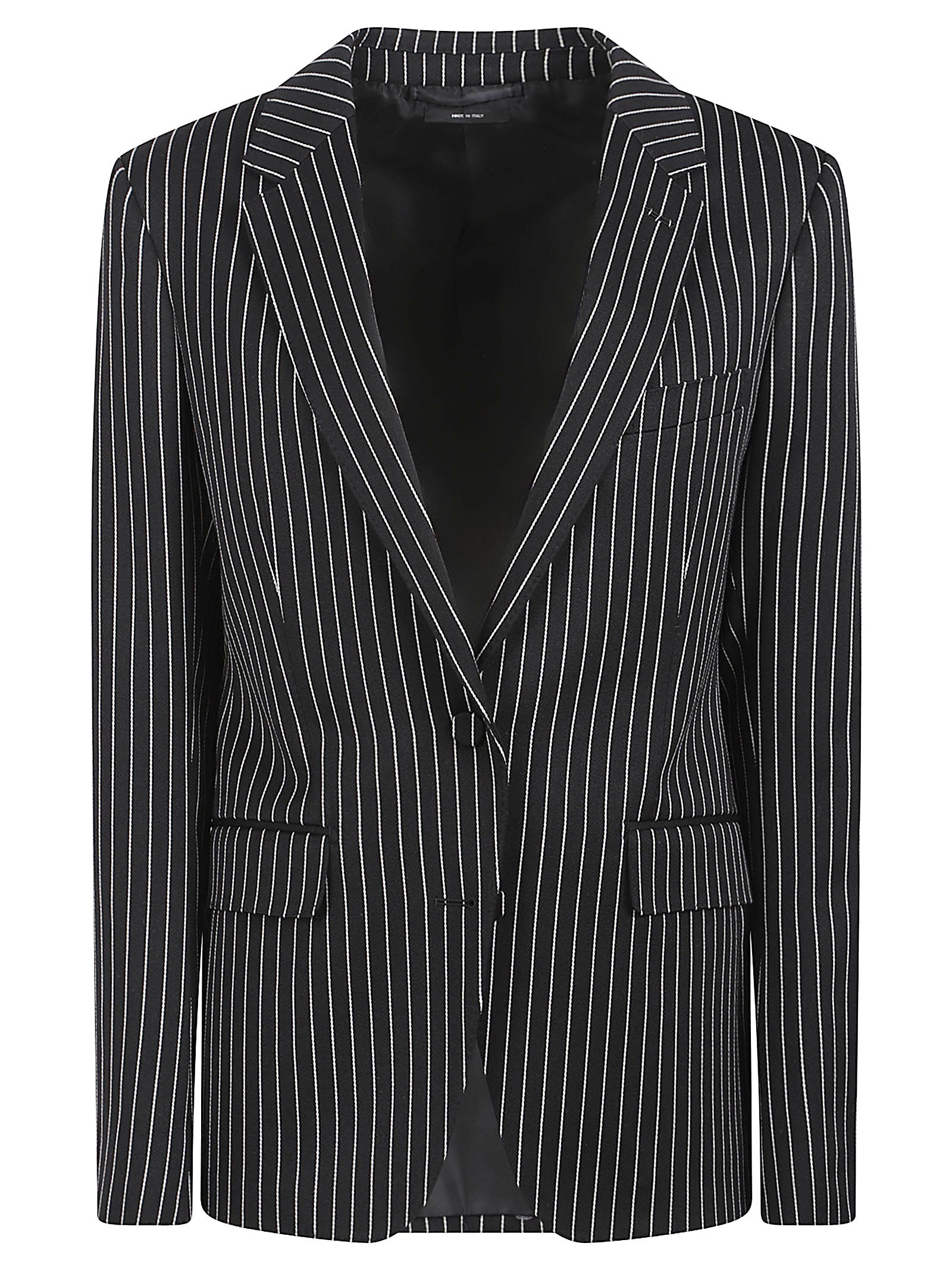 Tailored Black Pinstripe Jacket with Notched Lapel
