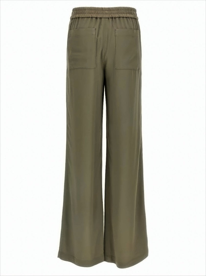 Wide-Leg Brown Pants With Adjustable Buckle Detail