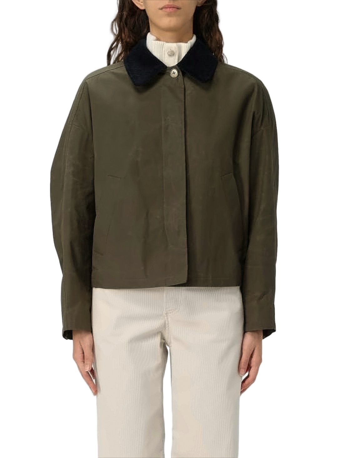 Cropped Boxy Jacket with Button-Up Front